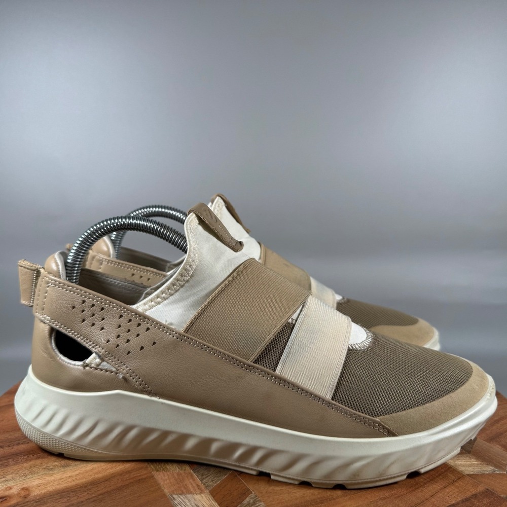 ECCO ST.1 Womens 39 8 Beige Leather Mesh Elastic Strap‎ Slip On Sneakers 837303